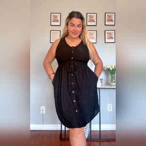Women's Summer Dress Lightweight Button Decoration black strech plus size